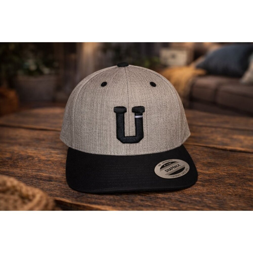 Block “U” Snapback Hat Gray Black Flat Brim Yupoong The Classics Adjustable